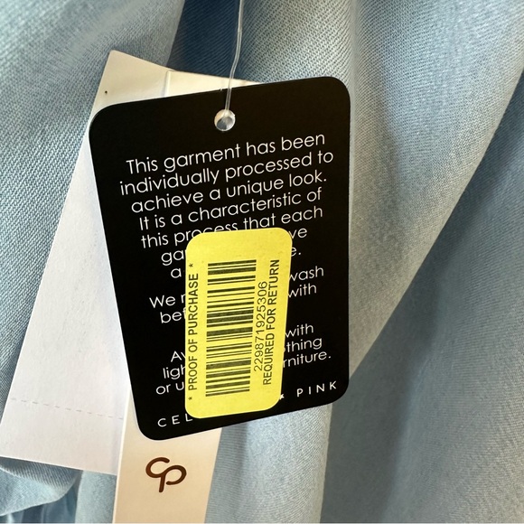 Celebrity Pink Light Blue Denim Bell Sleeve Beau Off The Shoulder Blouse Size L - Picture 5 of 8